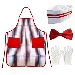 5818 4pcs Adult Waiter Costume Red Striped Waiter Cosplay